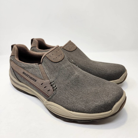 Skechers Skech Air Elment Legon Slip Loafers Moc Mens 9 Taupe Brown Canvas Shoes - Picture 1 of 9